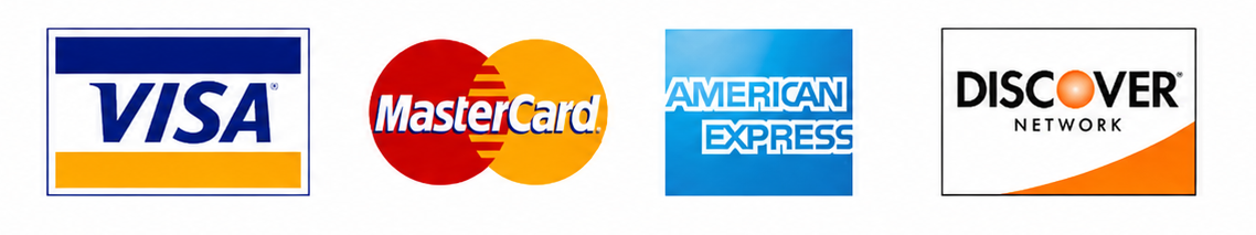 Accepted payment methods: Visa, Mastercard, American Express, and Discover